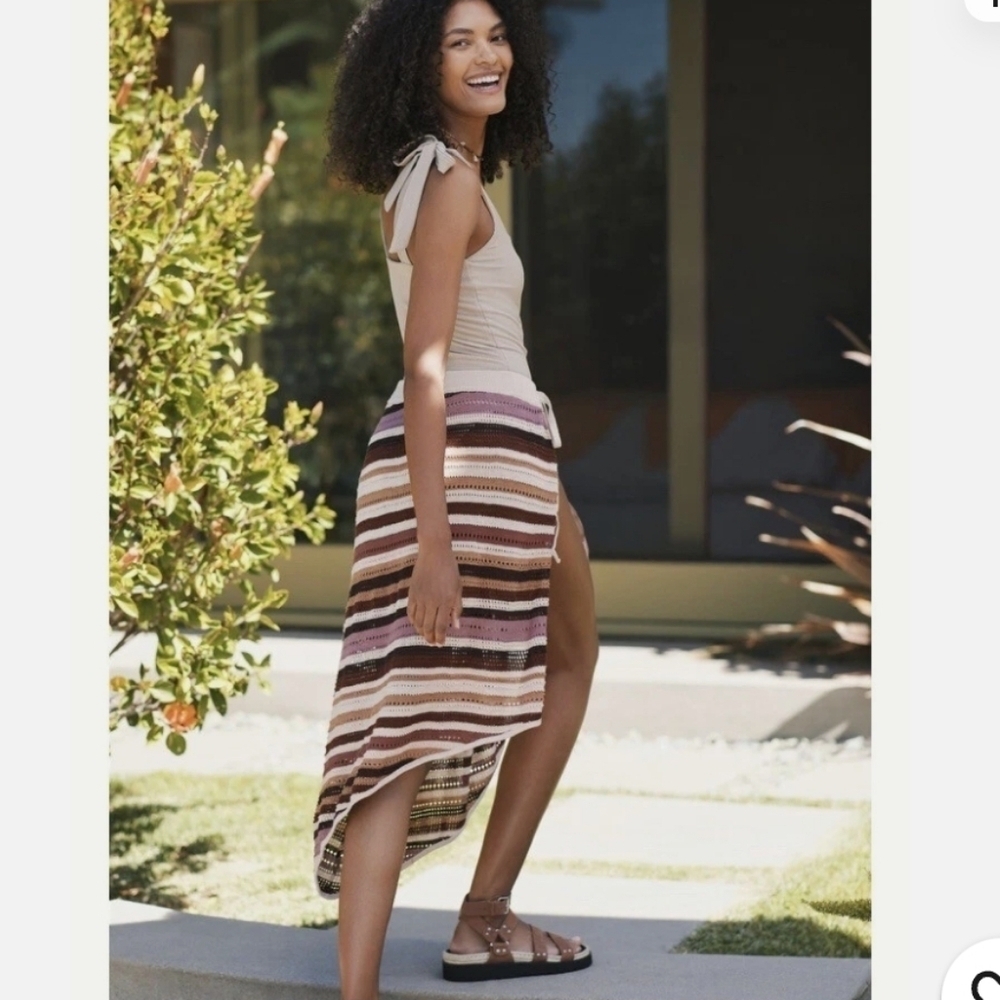 MAEVE BY ANTHROPOLOGIE. ONE SIZE BROWN STRIPE BEACH WRAP SKIRT. Nwt